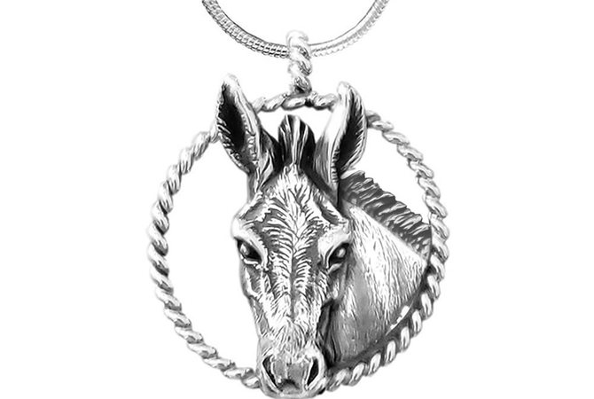 Jane Heart sterling donkey pendant in twisted circle.