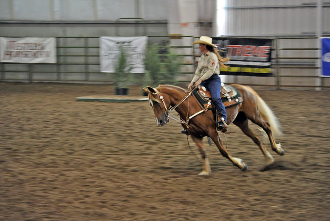 Mustang and rider showing their skills in previous Mustang Makeover.