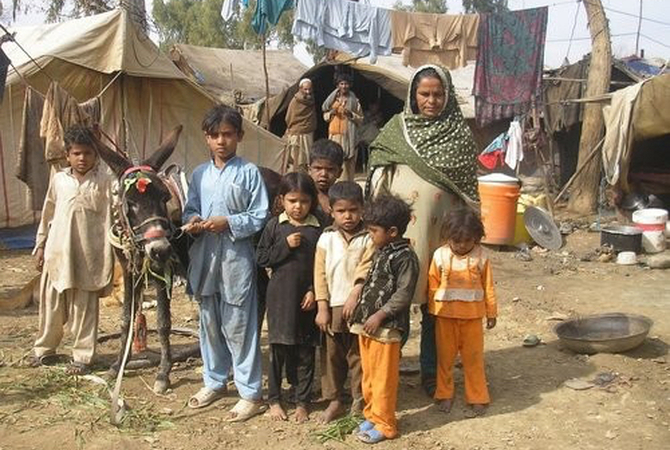 Pakistani family with their working donkey.