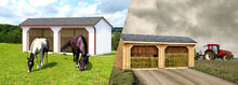 Horizon Structures run-in shed for horses and equipment storage.