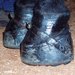 Horses' hooves encased in "stacks" a form of soring.
