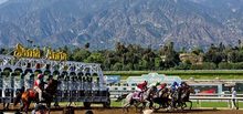 Scenic view of horse racing at Santa Anita.