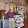 Veterinarian caring for a horse in equine hospital