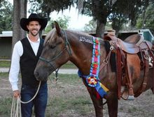 Mustang Makeover free style winner, Craig Moore with mustang, Hay there Delilah.