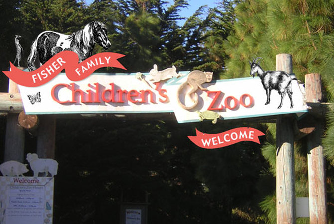 San Francisco Children's Zoo entrance sign featuring horse and goat.