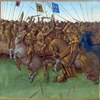 War horses depicted in painting of a re-imagination of Louis III and Carloman's 879 victory over the Vikings.