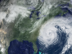 A hurricane approaching land.