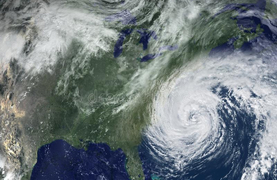 A hurricane approaching land.