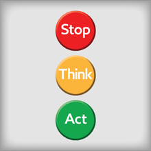 Stop! Think! Act! buttons to remind people about dangers on horse farms