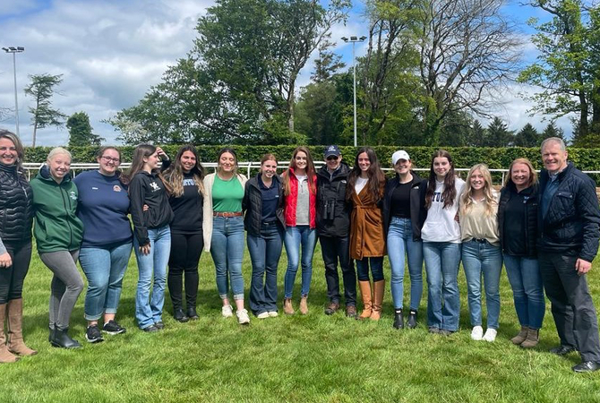 UK students pose with world-renown Thoroughbred racing trainer Aidan O'Brien.