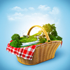 Idealized setting for horses in a picnic basketl