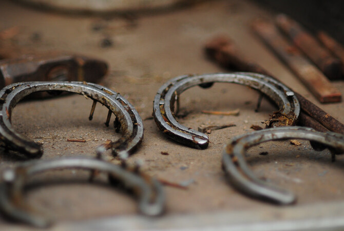 Old, used horse shoes.