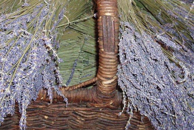 Basket filled with lavender for aromatherapy.