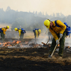 National Guardsmen putting out brush fire