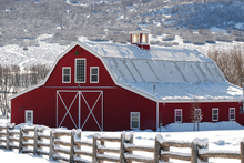 Horse barn covered with snow