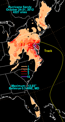 Rainfall path of Hurricane Sandy