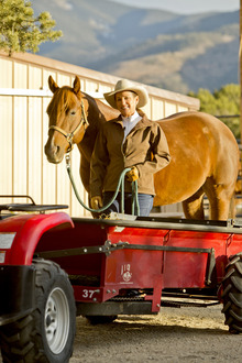 Julie Goodnight and her Millcreek Manure spreader