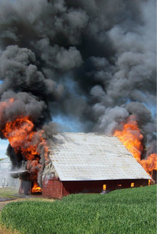 Horse barn on fire